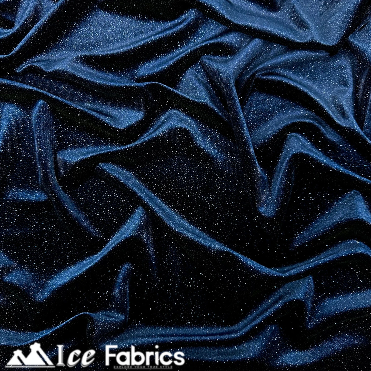 Navy Blue Shiny Glitter Stretch Velvet Spandex Upholstery Fabric 4 Navy Blue Shiny Glitter Stretch Velvet Spandex Upholstery Fabric - Image 2