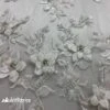 3D Flowers White Lace Fabric / Beaded Embroidery