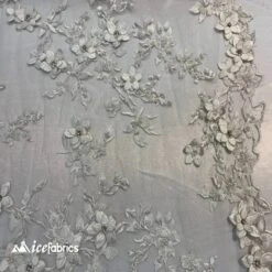 3D Flowers White Lace Fabric / Beaded Embroidery -Luxtex Store 3DFlowersWhiteLaceFabricBeadedEmbroidery 4