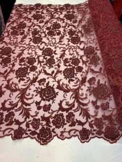 Hand Beaded Lace Fabric - Embroidery Floral Lace With Sequins And Flowers -Luxtex Store 55.31