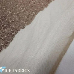 Luxurious Mesh Glitz Sequin Fabric By The Roll (20 Yards) Fabric Wholesale -Luxtex Store AllOverRoseGoldMeshGlitzMiniSequinsFabric4 1
