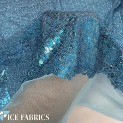 Luxurious Mesh Glitz Sequin Fabric By The Roll (20 Yards) Fabric Wholesale -Luxtex Store AllOverTurquoiseMeshGlitzMiniSequinsFabric4 1