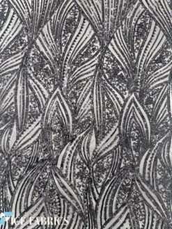 Black Damask Stretch Sequin Fabric On Mesh -Luxtex Store BlackDamaskStretchSequinFabricOnMesh3