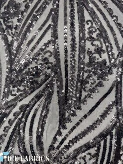 Black Damask Stretch Sequin Fabric On Mesh -Luxtex Store BlackDamaskStretchSequinFabricOnMesh5 1