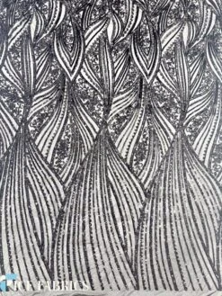 Black Damask Stretch Sequin Fabric On Mesh -Luxtex Store BlackDamaskStretchSequinFabricOnMesh6