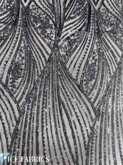 Black Damask Stretch Sequin Fabric On Mesh -Luxtex Store BlackDamaskStretchSequinFabricOnMesh7