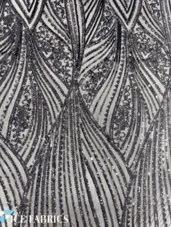 Black Damask Stretch Sequin Fabric On Mesh -Luxtex Store BlackDamaskStretchSequinFabricOnMesh8