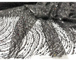 Wavy Beaded Embroidered Sequin Fabric On Mesh Fabric -Luxtex Store Black Wavy Beaded Embroidered Sequin Fabric on Mesh Fabric 4