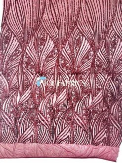 Burgundy Damask Stretch Sequin Fabric On Mesh