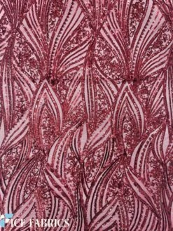 Damask Stretch Sequin Fabric On Mesh -Luxtex Store BurgundyDamaskStretchSequinFabricOnMesh2