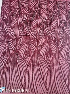 Burgundy Damask Stretch Sequin Fabric On Mesh -Luxtex Store BurgundyDamaskStretchSequinFabricOnMesh5