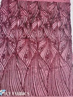 Burgundy Damask Stretch Sequin Fabric On Mesh -Luxtex Store BurgundyDamaskStretchSequinFabricOnMesh6