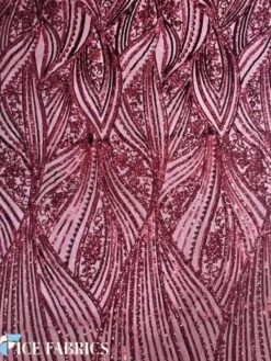 Burgundy Damask Stretch Sequin Fabric On Mesh -Luxtex Store BurgundyDamaskStretchSequinFabricOnMesh8