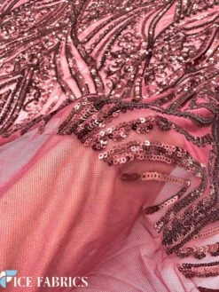 Damask Stretch Sequin Fabric On Mesh -Luxtex Store BurgundyDamaskStretchSequinFabricOnMesh9