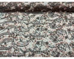 3D Flowers Floral Beaded Fabric | Sequin Lace On Mesh -Luxtex Store Coffee Brown 3d flowers floral beaded fabric sequin lace on mesh 3