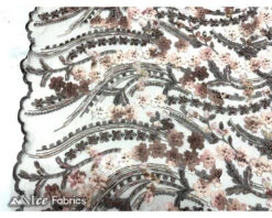 3D Flowers Floral Beaded Fabric | Sequin Lace On Mesh -Luxtex Store Coffee Brown 3d flowers floral beaded fabric sequin lace on mesh 4