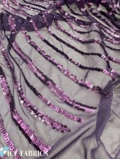 Damask Stretch Sequin Fabric On Mesh -Luxtex Store DarkPurpleDamaskStretchSequinFabricOnMesh7