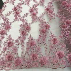 3D Embroidered French Beaded Mesh Lace Fabric -Luxtex Store Dusty Rose 3D Embroidered French Beaded Mesh Lace Fabric5