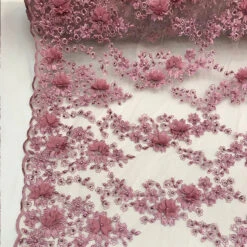3D Embroidered French Beaded Mesh Lace Fabric -Luxtex Store Dusty Rose 3D Embroidered French Beaded Mesh Lace Fabric6