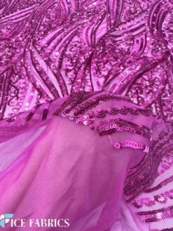 Damask Stretch Sequin Fabric On Mesh -Luxtex Store FuchsiaDamaskStretchSequinFabricOnMesh3