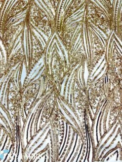 Damask Stretch Sequin Fabric On Mesh -Luxtex Store GoldDamaskStretchSequinFabricOnMesh2