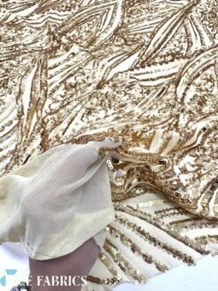 Gold Damask Stretch Sequin Fabric On Mesh -Luxtex Store GoldDamaskStretchSequinFabricOnMesh3 1