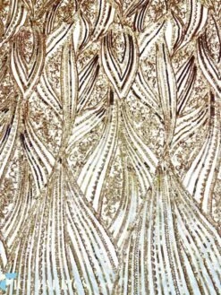 Gold Damask Stretch Sequin Fabric On Mesh -Luxtex Store GoldDamaskStretchSequinFabricOnMesh5