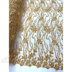 Floral Beaded Lace Fabric By The Yard Embroidered Fabric -Luxtex Store Gold Floral Beaded Lace Fabric By The Yard Embroidered Fabric