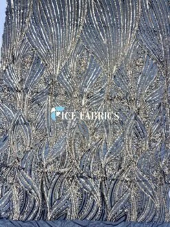 Gold On Black Damask Stretch Sequin Fabric On Mesh