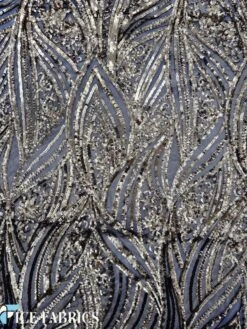 Gold On Black Damask Stretch Sequin Fabric On Mesh -Luxtex Store GoldonBlackDamaskStretchSequinFabricOnMesh3