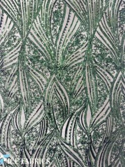 Hunter Green Damask Stretch Sequin Fabric On Mesh -Luxtex Store HunterGreenDamaskStretchSequinFabricOnMesh4