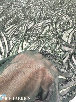 Hunter Green Damask Stretch Sequin Fabric On Mesh -Luxtex Store HunterGreenDamaskStretchSequinFabricOnMesh5