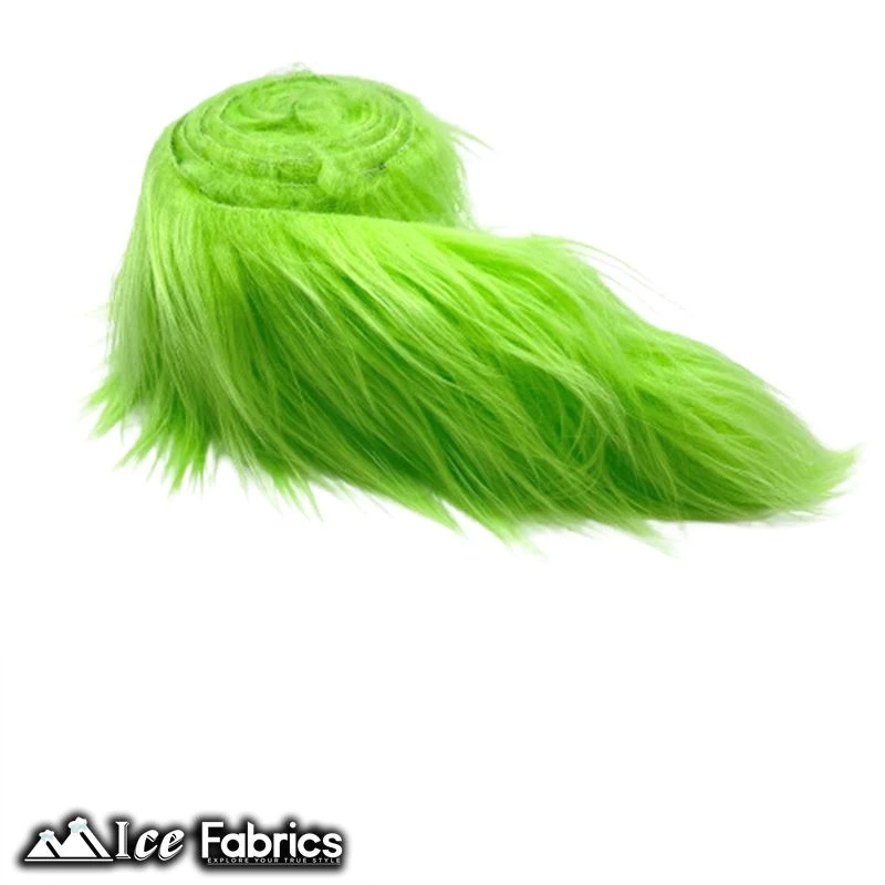 Lime Green Shaggy Mohair Strips Ribbon Faux Fur Fabric Pre Cut Roll 4 Lime Green Shaggy Mohair Strips Ribbon Faux Fur Fabric Pre Cut Roll - Image 2