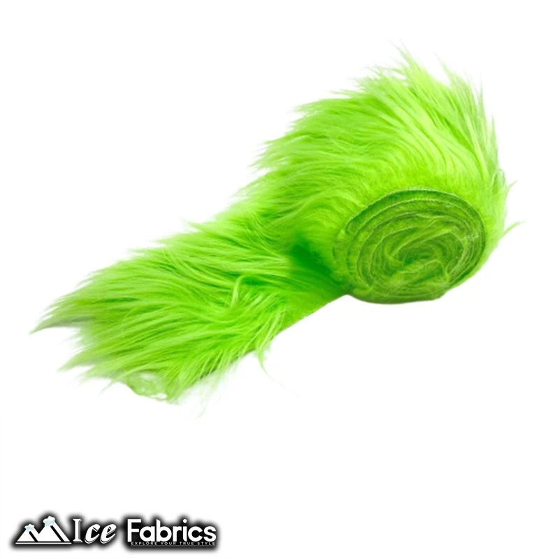 Lime Green Shaggy Mohair Strips Ribbon Faux Fur Fabric Pre Cut Roll 5 Lime Green Shaggy Mohair Strips Ribbon Faux Fur Fabric Pre Cut Roll - Image 3