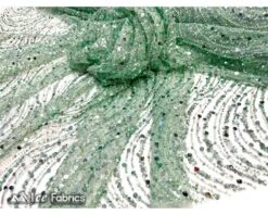 Wavy Beaded Embroidered Sequin Fabric On Mesh Fabric -Luxtex Store Mint Green Wavy Beaded Embroidered Sequin Fabric on Mesh Fabric