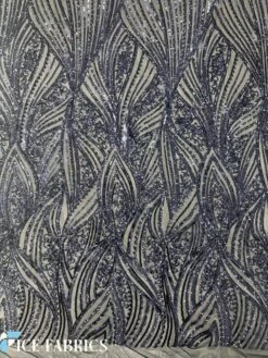 Navy Blue Damask Stretch Sequin Fabric On Mesh -Luxtex Store NavyBlueDamaskStretchSequinFabricOnMesh2