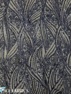 Navy Blue Damask Stretch Sequin Fabric On Mesh -Luxtex Store NavyBlueDamaskStretchSequinFabricOnMesh4