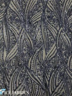 Navy Blue Damask Stretch Sequin Fabric On Mesh -Luxtex Store NavyBlueDamaskStretchSequinFabricOnMesh5