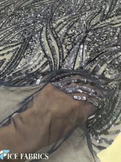 Navy Blue Damask Stretch Sequin Fabric On Mesh -Luxtex Store NavyBlueDamaskStretchSequinFabricOnMesh6