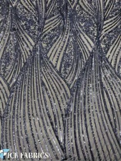 Navy Blue Damask Stretch Sequin Fabric On Mesh -Luxtex Store NavyBlueDamaskStretchSequinFabricOnMesh9