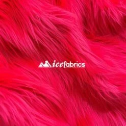 Neon Pink Shaggy Mohair Long Pile Faux Fur Fabric By The Yard -Luxtex Store NeonPink2