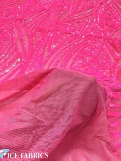 Neon Pink Damask Stretch Sequin Fabric On Mesh -Luxtex Store NeonPinkDamaskStretchSequinFabricOnMesh3