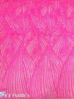 Neon Pink Damask Stretch Sequin Fabric On Mesh -Luxtex Store NeonPinkDamaskStretchSequinFabricOnMesh4