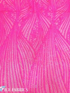 Neon Pink Damask Stretch Sequin Fabric On Mesh -Luxtex Store NeonPinkDamaskStretchSequinFabricOnMesh5