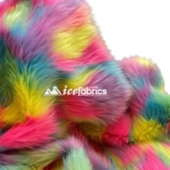 Pastel Rainbow Shaggy Mohair Long Pile Faux Fur Fabric By The Yard