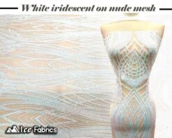 Peacock Sequin Fabric By The Yard 4 Way Stretch Spandex 40 Peacock Sequin Fabric By The Yard 4 Way Stretch Spandex -Luxtex Store PeacockSequinFabricByTheYard WhiteIridescentonNude4WaystretchSpandex 1