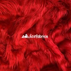 Red Shaggy Mohair Long Pile Faux Fur Fabric By The Yard