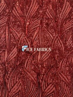 Red Damask Stretch Sequin Fabric On Mesh