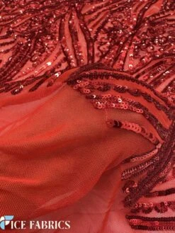 Red Damask Stretch Sequin Fabric On Mesh -Luxtex Store RedDamaskStretchSequinFabricOnMesh3