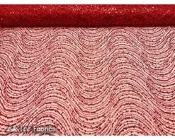 Wavy Beaded Embroidered Sequin Fabric On Mesh Fabric -Luxtex Store Red Wavy Beaded Embroidered Sequin Fabric on Mesh Fabric 4